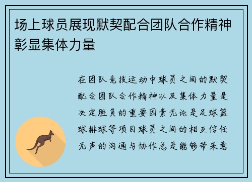 场上球员展现默契配合团队合作精神彰显集体力量